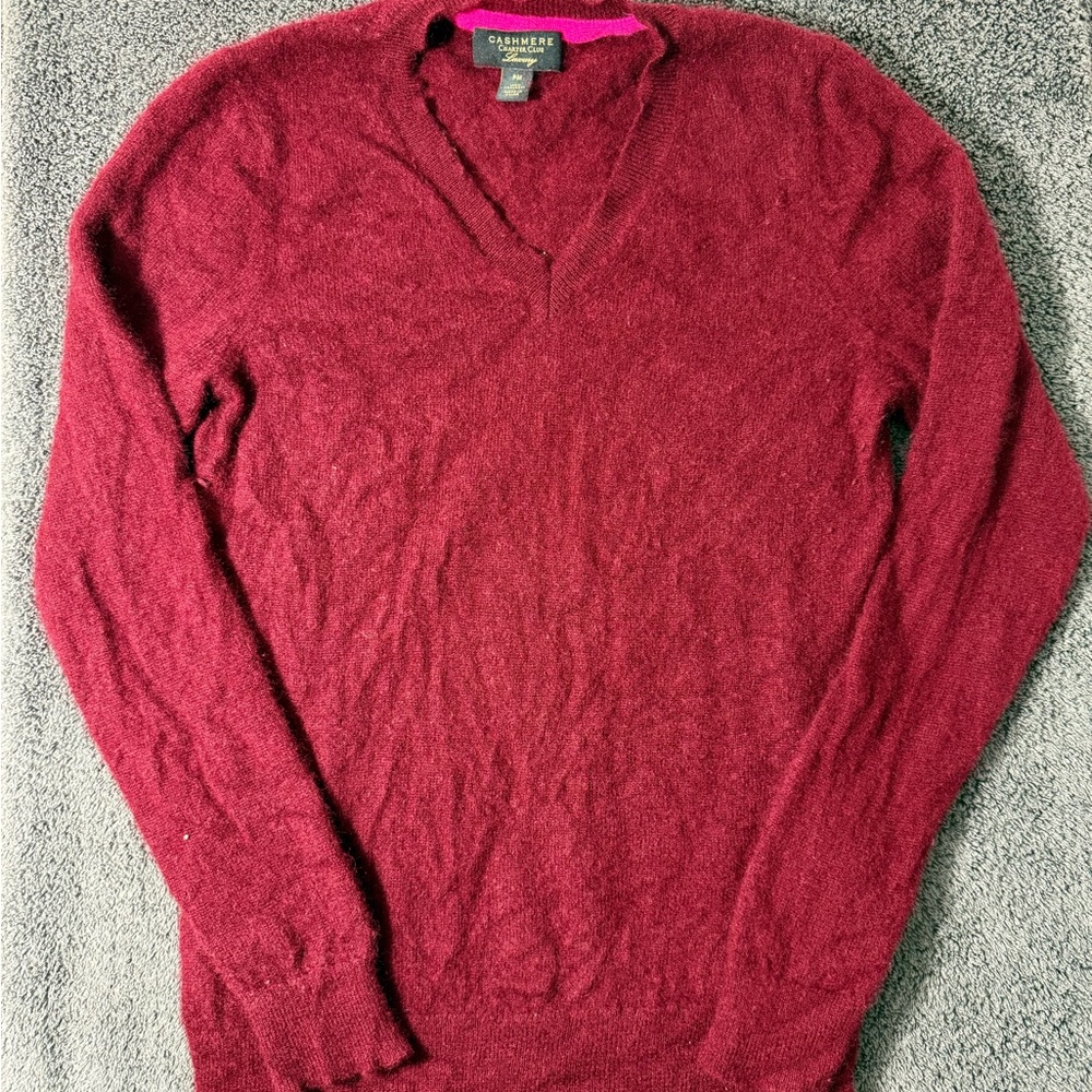 Charter Club V-Neck Cashmere Sweater in‎ Rich Burgundy
